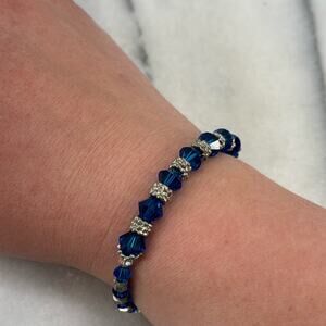 Handmade silver and blue glass beaded bracelet